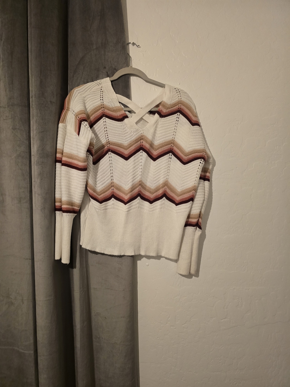 FCT WITH LOVE Geometric Knit Sweater in Cream & Red Large